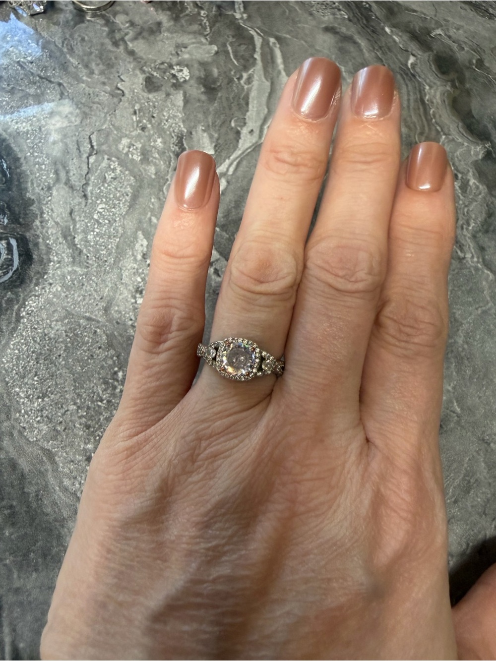 Sterling Silver Halo Engagement Ring with Champagne Center Stone - Nude